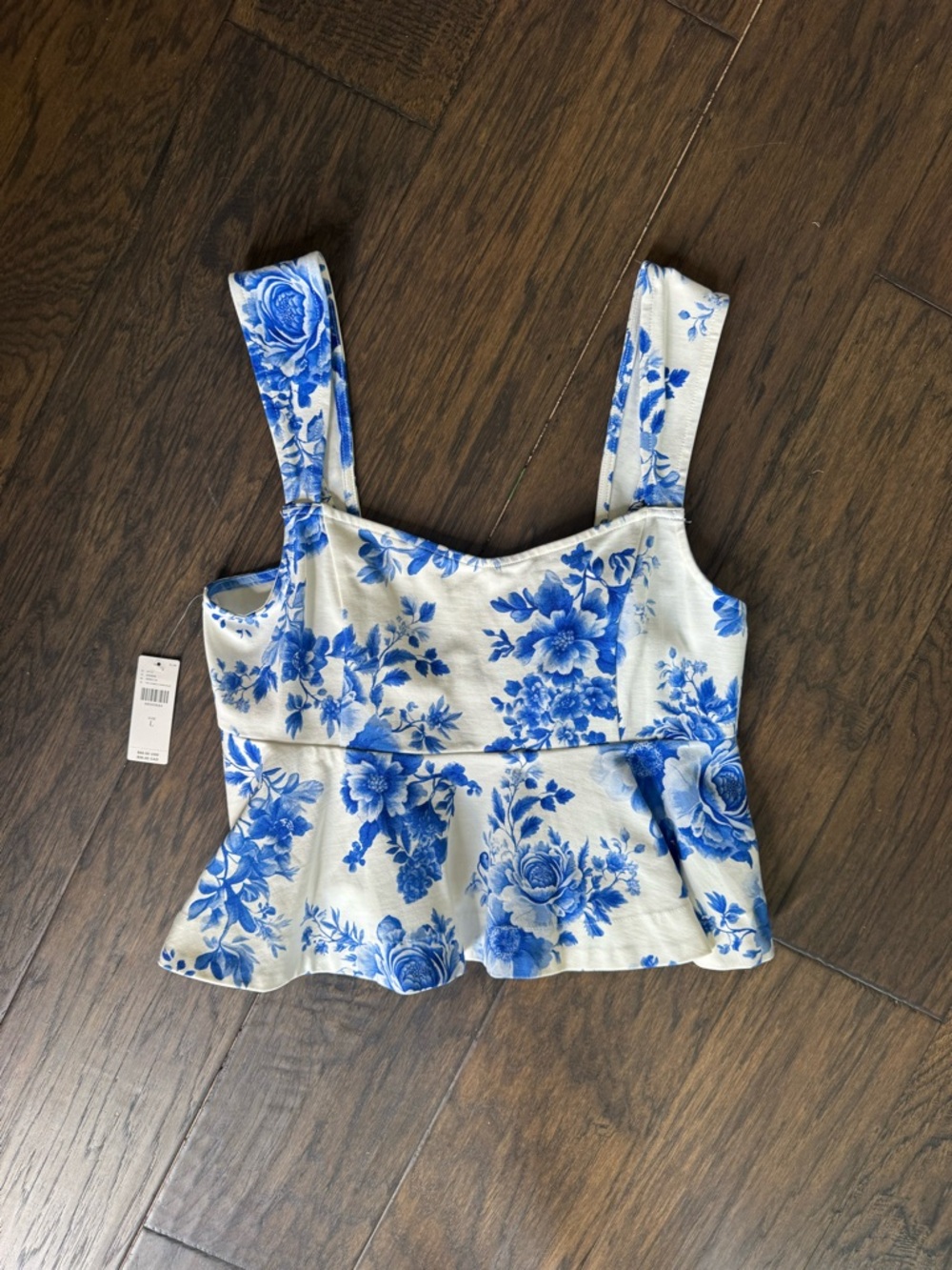 NWT Anthropologie Floral Blue and White Peplum Tank Top - Women's